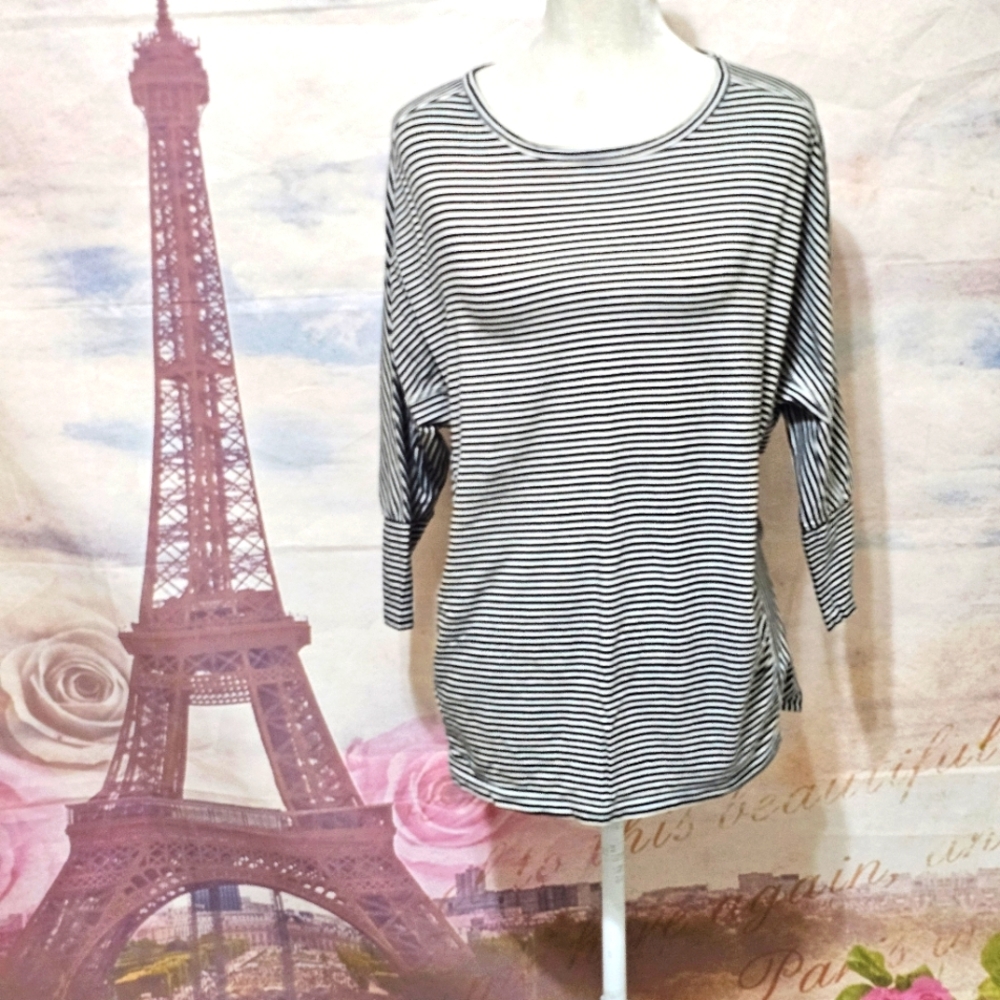 AnyBody Black and White Striped Blouse Sz XS